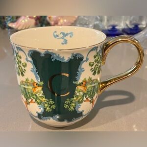 Anthropologie Lou Rota Nature Table Monogram Mug Letter C Teal Blue Chameleon